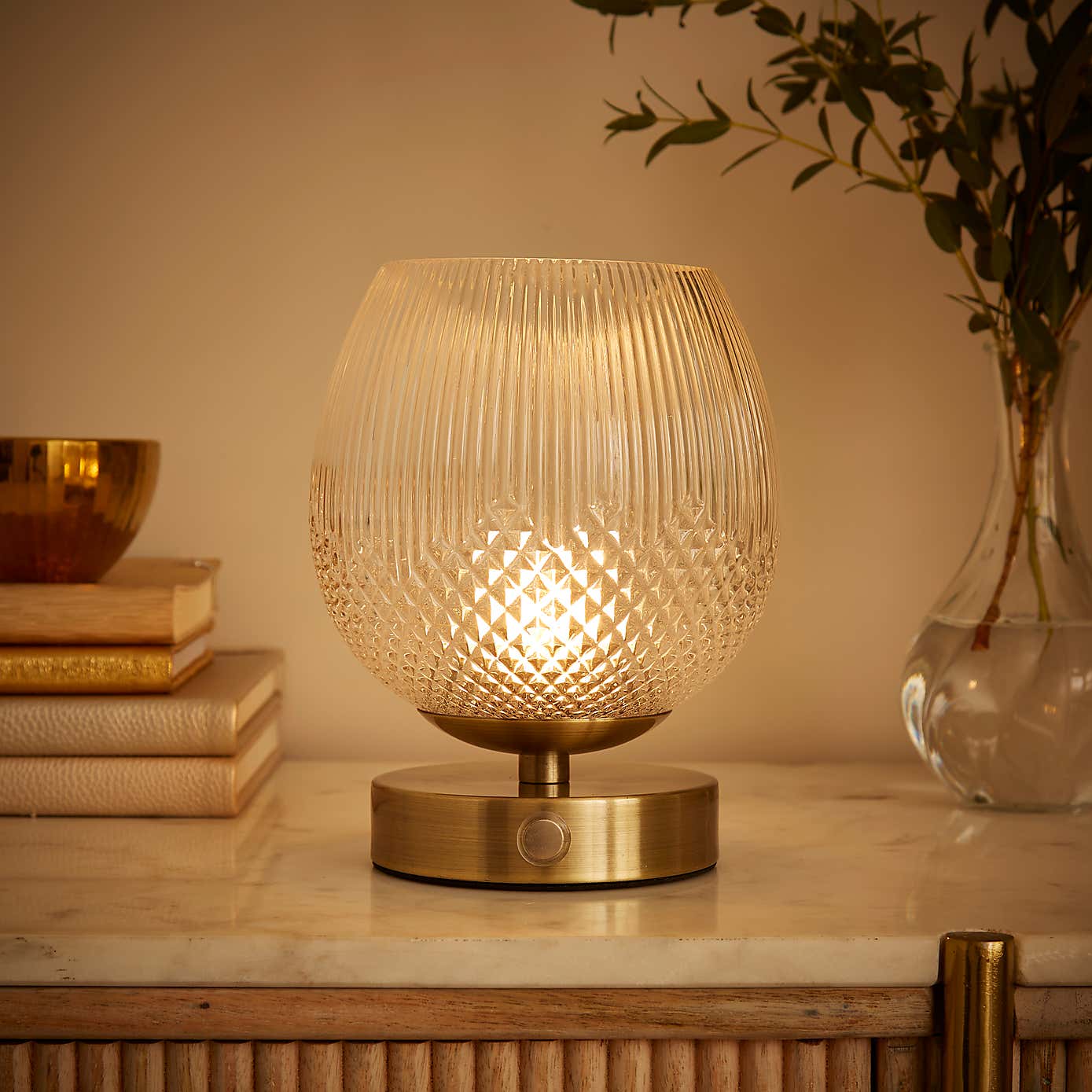 Cassia Pressed Glass Rechargeable Table Lamp